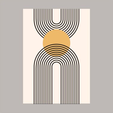 Yüzyılın ortalarında, geometrik denge şekilleriyle birlikte soyut, çağdaş arka plan tasarımı. İzler, kapaklar, duvar kağıtları, duvar resimleri için soyut sanat tasarımı. Vektör illüstrasyonu