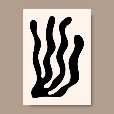 Matisse 'ten esinlenilmiş Ganj siluet posterleri. Modern minimalist duvar dekorasyonu sanatı. Siyah renk vektör illüstrasyonu, iç dekorasyon.