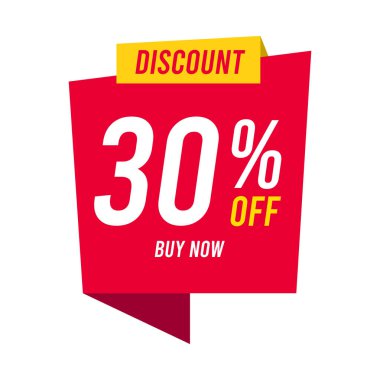 Yüzde 30 indirimli. Beyaz arka planda kırmızı şablon. Vektör illüstrasyonu
