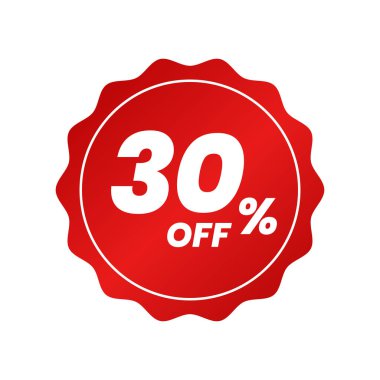 Yüzde 30 indirimli. Beyaz arka planda kırmızı şablon. Vektör illüstrasyonu