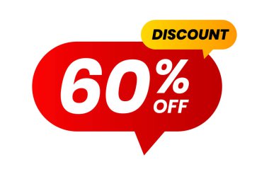 % 60 indirimli. Beyaz arka planda kırmızı ve sarı şablon. Vektör illüstrasyonu