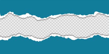 Yırtık kağıt. Saydam arkaplanda izole edilmiş yırtık mavi kağıt tablosunun vektör illüstrasyonu