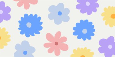 Son moda çiçeksiz desen. El çizimi 70 'ler tarzı çiçek arkaplan çizimi pastel renklerde