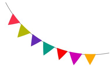 İple renkli üçgen bayrak süslemesi. Kutlama etkinlikleri için bayraklar. Vektör illüstrasyonu