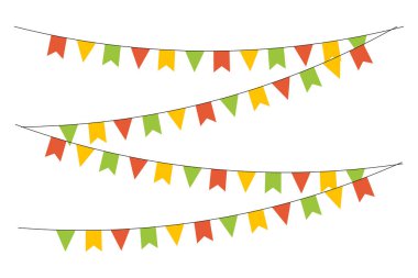 İple renkli üçgen bayrak süslemesi. Kutlama etkinlikleri için bayraklar. Vektör illüstrasyonu