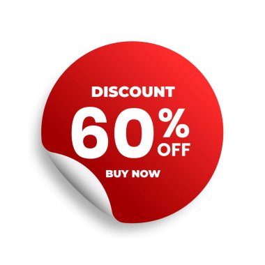 % 60 indirimli. Beyaz arkaplanda kırmızı etiket şablonu. Vektör illüstrasyonu