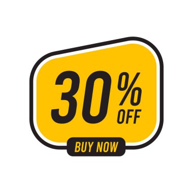 Yüzde 30 indirimli. Beyaz arkaplanda sarı şablon. Vektör illüstrasyonu