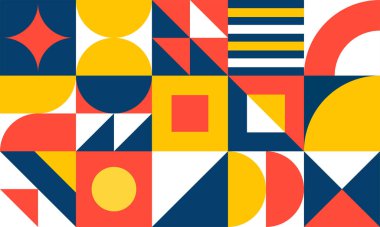 Geometrik fresk deseni renkli moda tarzında. Duvar dekorasyonu, duvar kağıdı, afişler, posterler ve baskılar için mozaik şekiller. Vektör illüstrasyonu