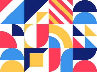 Geometrik fresk deseni renkli moda tarzında. Duvar dekorasyonu, duvar kağıdı, afişler, posterler ve baskılar için mozaik şekiller. Vektör illüstrasyonu