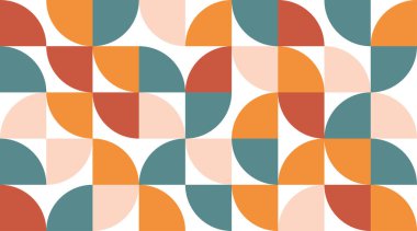 Son moda Bauhaus tarzı geometrik desen. Basit elementlerle modern renkli arka plan. Geometrik şekiller geriye dönük doku kavramını oluşturur. Baskı, sunum, minimalist poster tasarımı. Vektör illüstrasyonu
