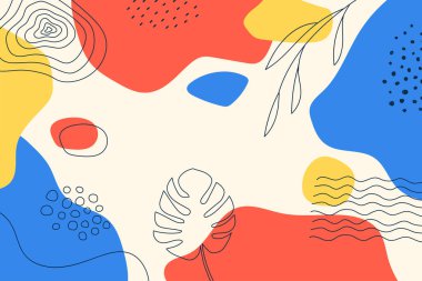 Bitki sanatı, yaprak doğası ve pastel renkli çakılların soyut arkaplanı. Vektör illüstrasyonu