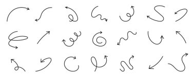 Beyaz arkaplanda el çizimi ok çizimleri kümesi