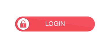 Kırmızı giriş düğmesi. Web tasarımı, ui ux ve mobil aygıtlar için düğme ögesi. Vektör illüstrasyonu