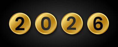 Altın çemberin içindeki 2026 yılınız kutlu olsun. Vektör illüstrasyonu