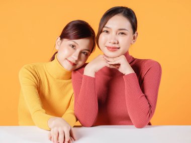 Arka planda iki genç Asyalı kadının resmi