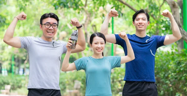 Photo of group Asian people doing exercise