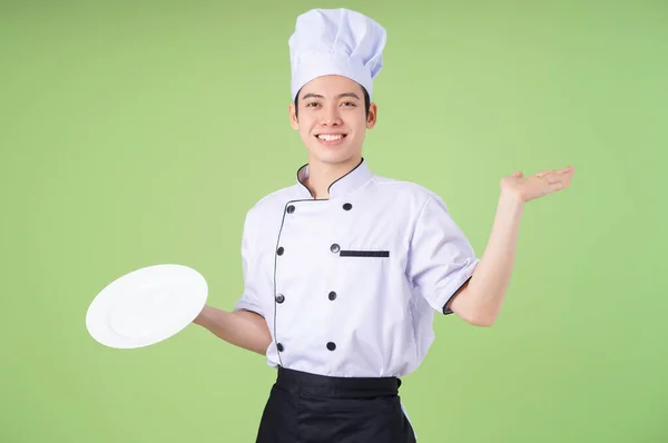 Photo Young Asian Male Chef Background — Stock Photo, Image