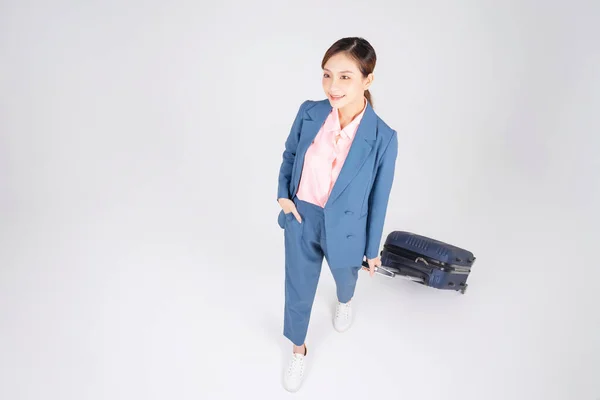 Fiatal Ázsiai Üzletasszony Utazásának Képe — Stock Fotó