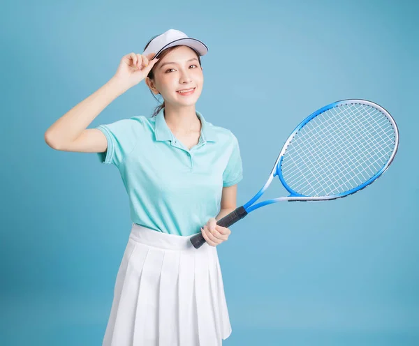 Afbeelding Van Jong Aziatisch Meisje Spelen Tennis — Stockfoto