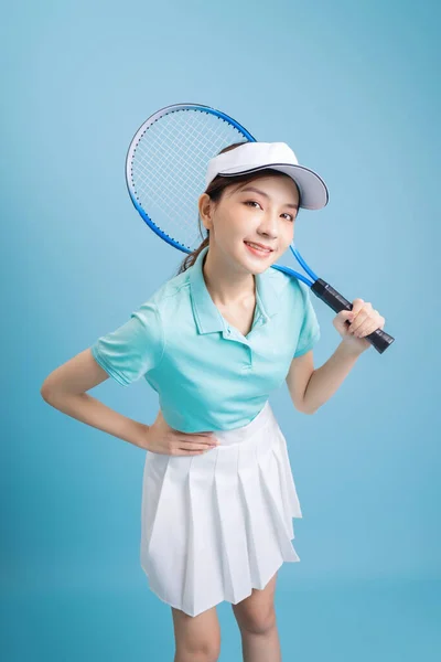 Genç Asyalı Kızın Tenis Oynaması — Stok fotoğraf