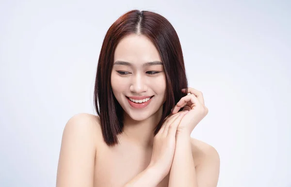 Beleza Imagem Jovem Mulher Asiática Fundo Branco — Fotografia de Stock