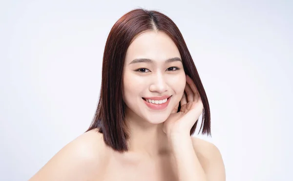 Skönhet Bild Ung Asiatisk Kvinna Vit Bakgrund — Stockfoto