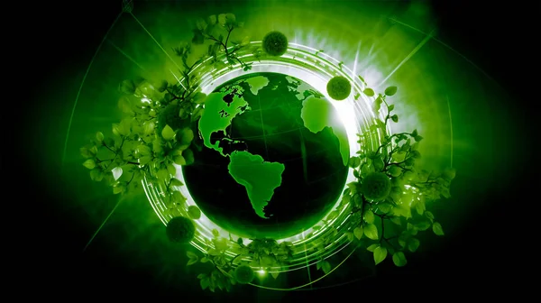 Grafisk Bild Den Gröna Planeten Jorden Med Träd Och Växter — Stockfoto