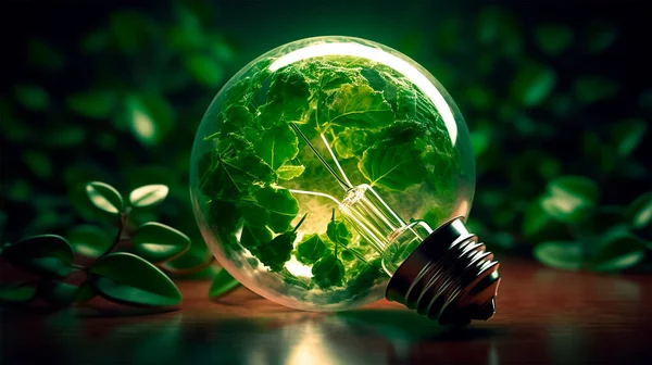 電気の緑のエネルギー 植物は電球に気をつけて ロイヤリティフリーのストック写真