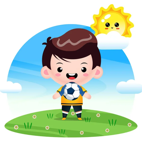 Illustratie Vector Graphic Van Cute Goalkeeper Boy Met Een Voetbal — Stockvector