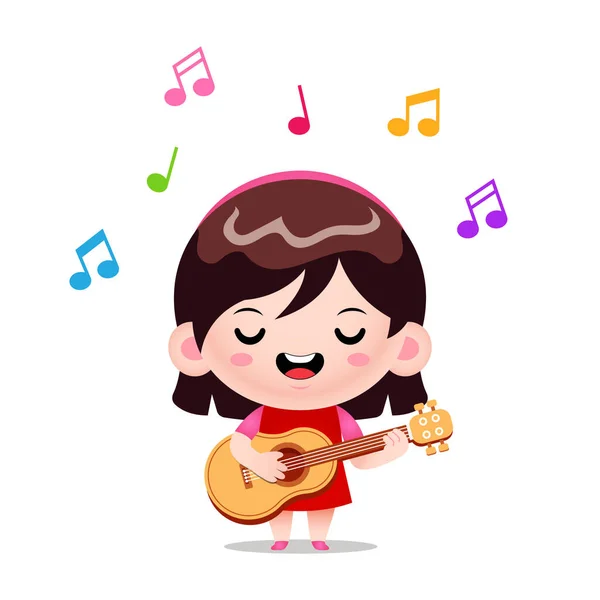 弹奏吉他的可爱女孩的说明性矢量图形 适用于儿童图书封面 儿童图书插图 游戏插图 游戏资产 动画等 — 图库矢量图片