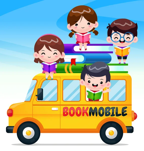 Illustration Vector Graphic Cartoon Bookmobile Happy Kids Perfect Mascot Children — Stock Vector
