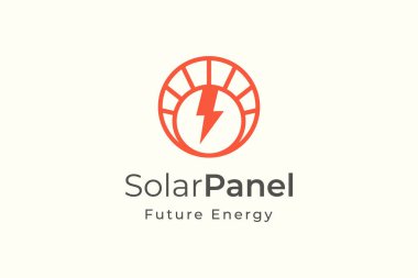 Elektrik üretim ve montaj şirketi için basit ve modern şekilli güneş paneli enerji logosu.