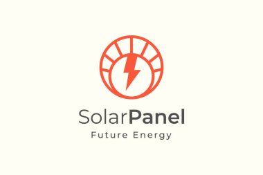 Solar panel energy logo with simple and modern shape for electricity manufacturing and installation company. clipart