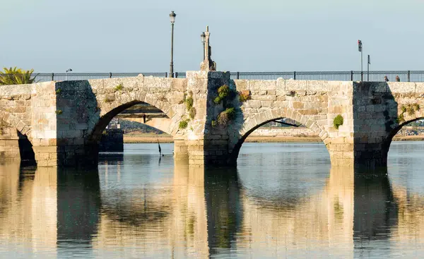 The reflection of a bridge over the river, Roman bridge of A Ramallosa over the Mior river