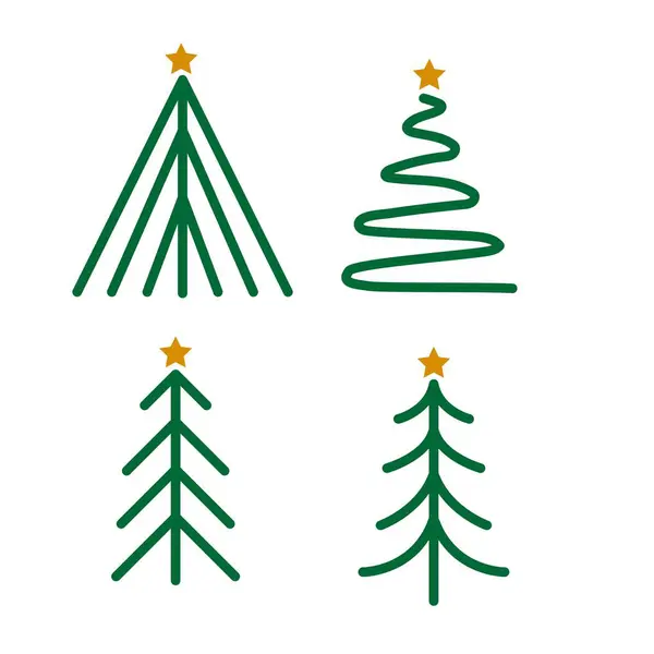Vonalrajz Karácsonyfa Illusztráció Ikonkészlet — Stock Vector