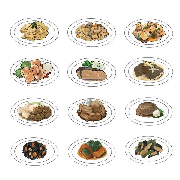 stock vector Hand drawn japanese food illustration set