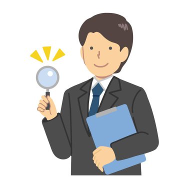 Takım elbiseli bir adam büyüteç kullanıyor.