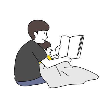 Bir kitap okuyan ebeveyn ve çocuk resimleri