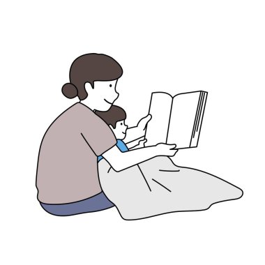 Bir kitap okuyan ebeveyn ve çocuk resimleri