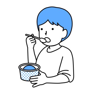 Dondurma yiyen bir çocuğun resmi.