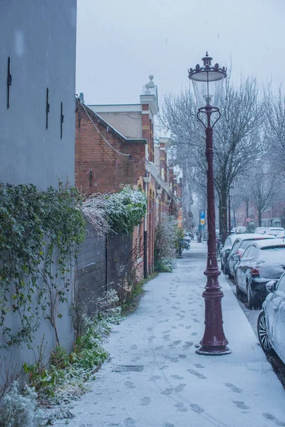Śnieg Zima Ulicach Amsterdamu — Zdjęcie stockowe