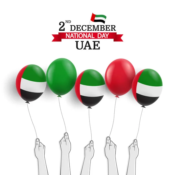 Vector Illustration National Day Emirados Árabes Unidos Mãos Com Balões — Vetor de Stock