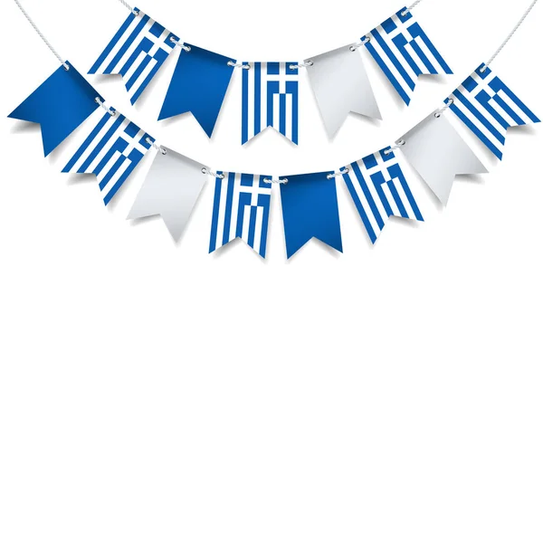 希腊独立日的矢量图解 白色背景上悬挂希腊国旗的加兰 — 图库矢量图片