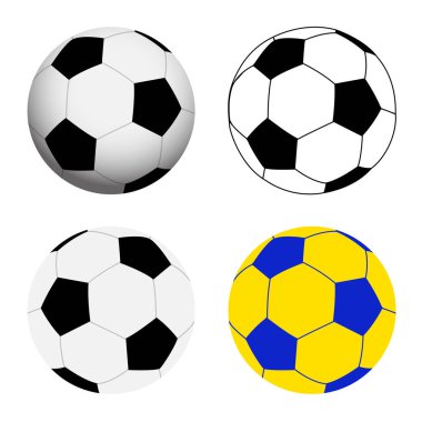 Vektör çizimi. Beyaz arkaplanda izole edilmiş futbol topları.