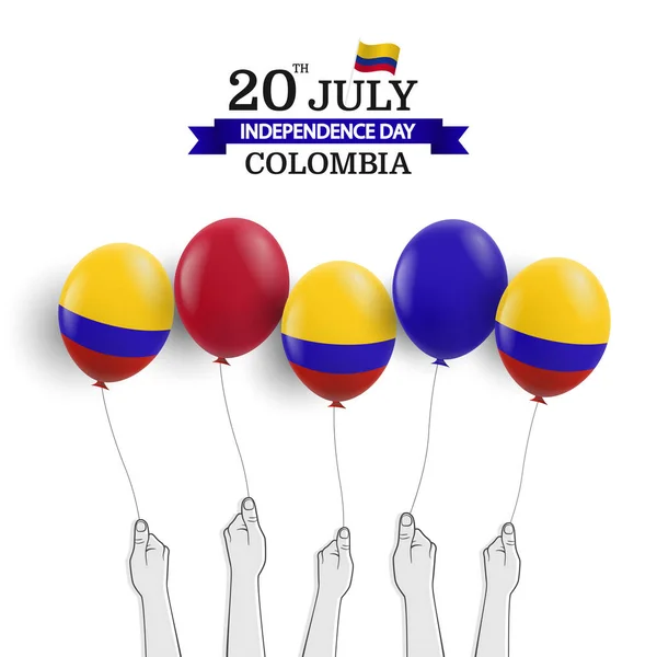 Vector Illustration Colombia Independence Day Inglés Manos Con Globos — Archivo Imágenes Vectoriales