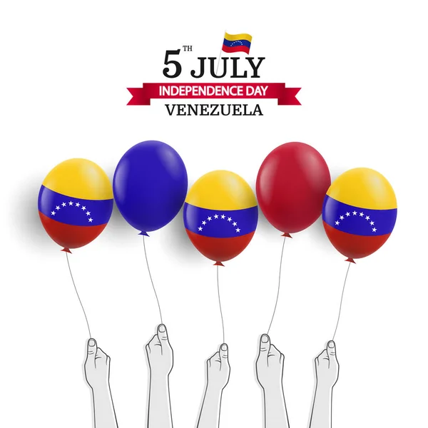 Ilustración Vectorial Del Día Independencia Venezuela Manos Con Globos — Archivo Imágenes Vectoriales
