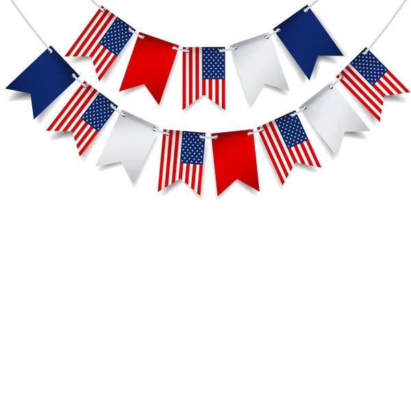 7月4日のベクトルイラスト 白地にアメリカの国旗が描かれたガーランド — ストックベクタ