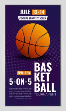 Basketbol turnuvası, maç ve maç illüstrasyonları. Reklam, davetiye, afiş, poster olarak kullan