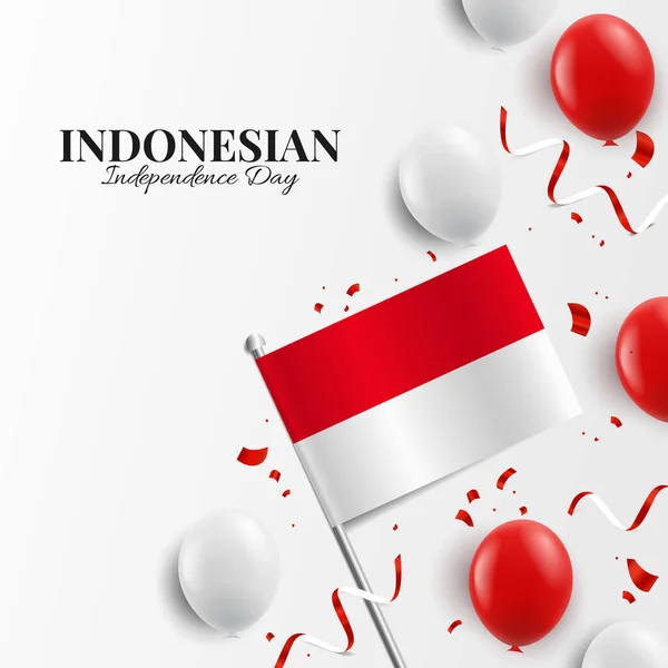 Ilustração Vetorial Dia Independência Indonésia Fundo Com Balões Bandeira —  Vetores de Stock