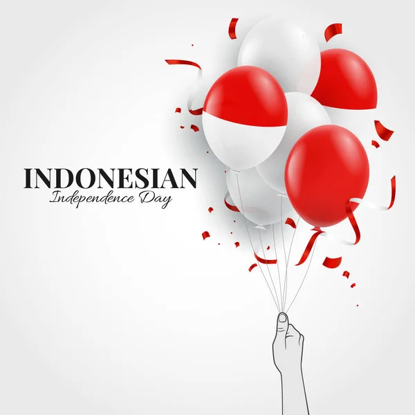 Vector Illustration Independence Day Indonesia Inglés Mano Con Globos — Vector de stock
